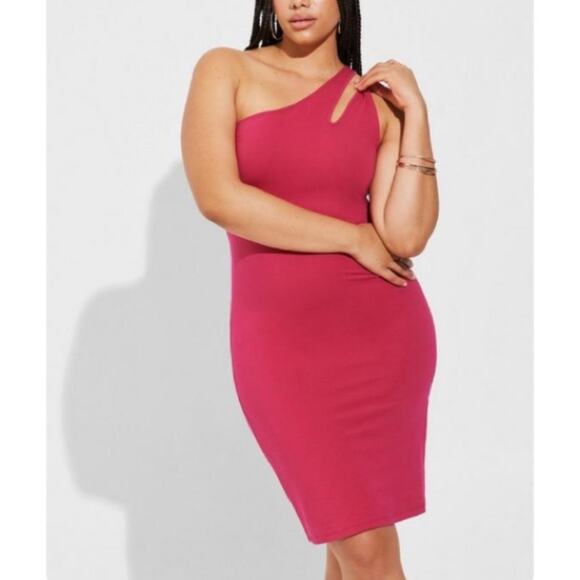 Torrid Cherries Jubilee Mini Foxy Bodycon One Shoulder Dress - Picture 1 of 9